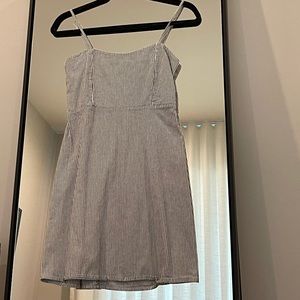 blue and white striped dress